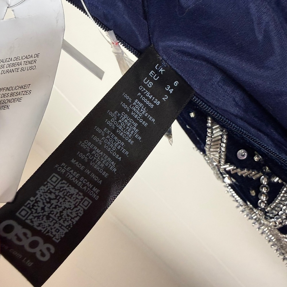 ASOS Navy Blue Velvet Sequin Geometric Print Spaghetti Strap Jumpsuit - Picture 9 of 16